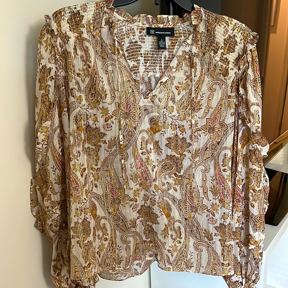 Inc Paisley-Print Chiffon Peasant Top
